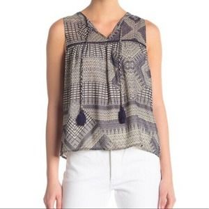 Rebecca Minkoff Vicky Print Top Blouse Tassel S